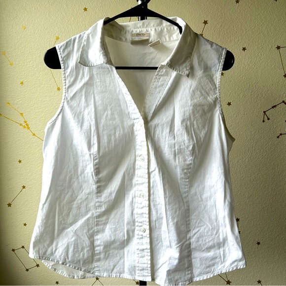 Vintage St. John’s Bay Petite Large White Sleeve-less Collared Blouse Top - Picture 1 of 4